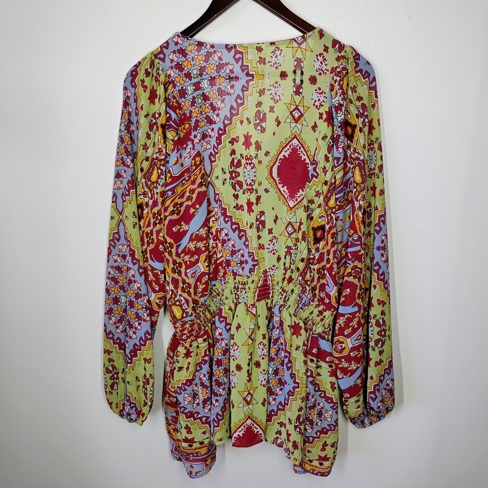 Cato Collection Top Womens Plus 22/24 Multicolor Beaded Bohemian Blouson Sleeve - Picture 4 of 11